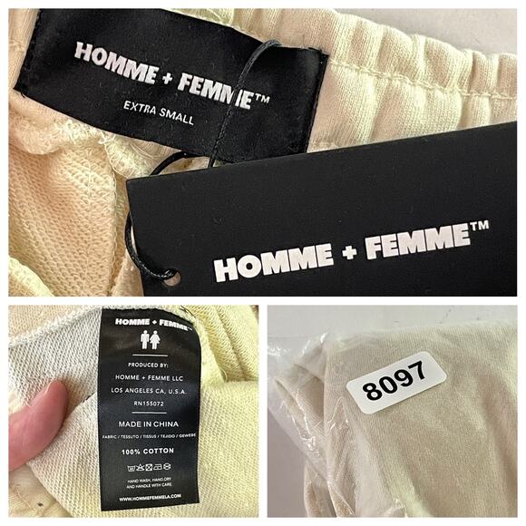 Homme + Femme NEW Signature Track Pants Sz XS Cream Black Stripe Zip Pockets - Picture 9 of 9